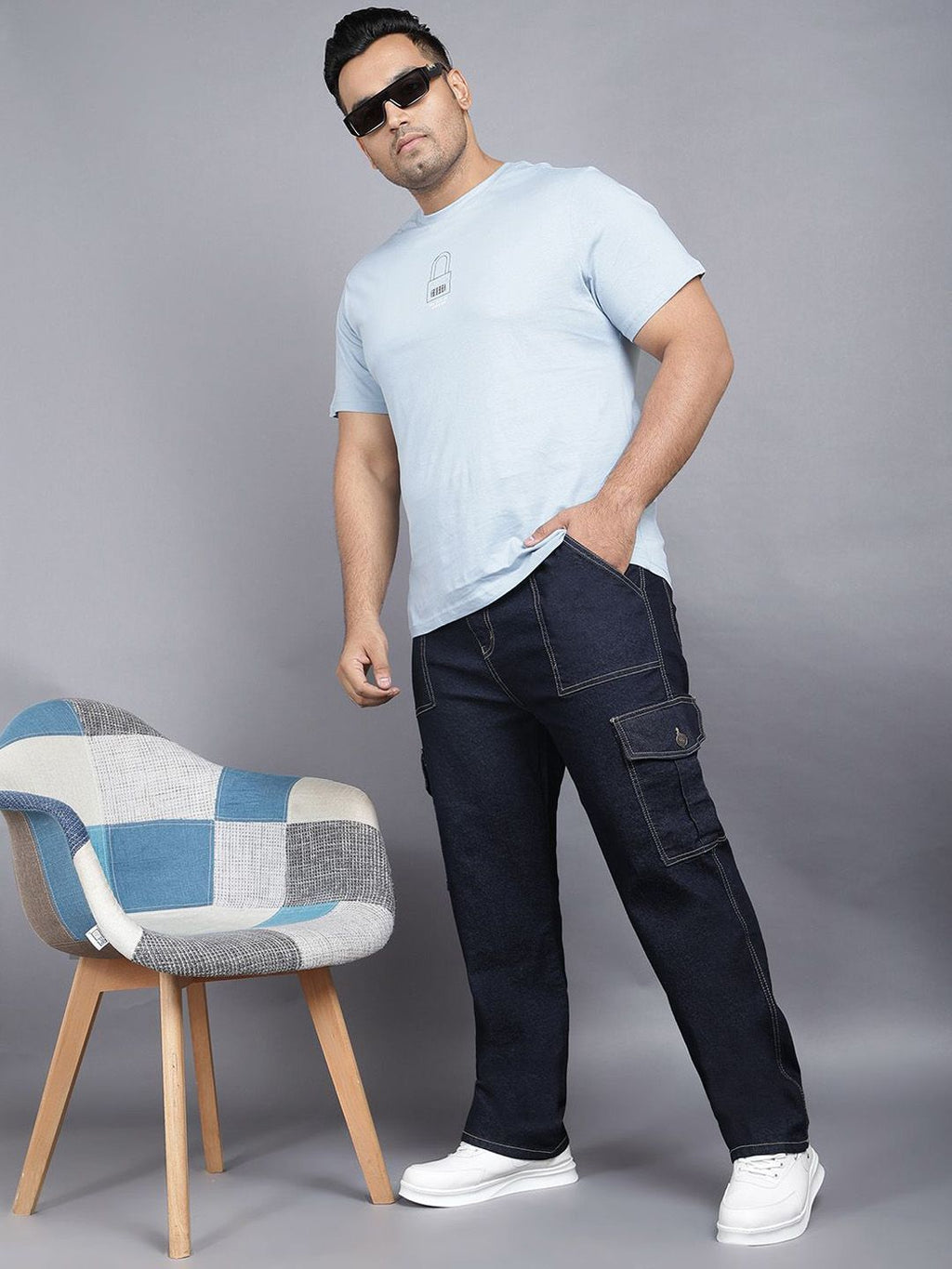 ZUSH Men Plus Size Mid Rise Clean Look  Stretchable cargo Jeans ZU577