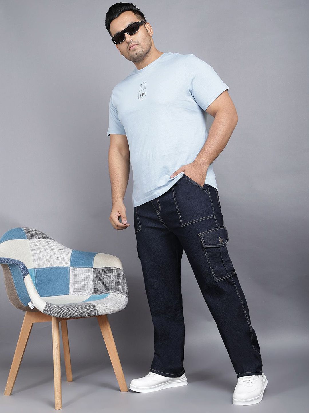 ZUSH Men Plus Size Mid Rise Clean Look  Stretchable cargo Jeans ZU577