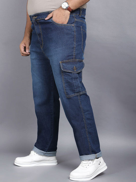 ZUSH Men Plus Size Mid Rise Clean Look  Stretchable cargo Jeans ZU578