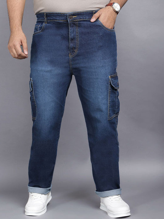 ZUSH Men Plus Size Mid Rise Clean Look  Stretchable cargo Jeans ZU578