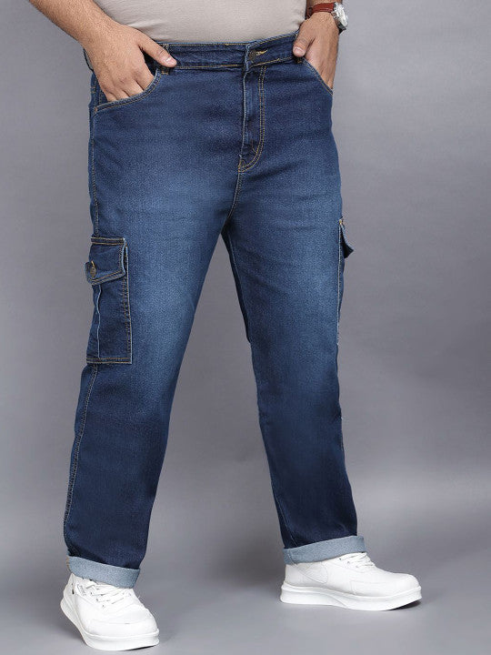 ZUSH Men Plus Size Mid Rise Clean Look  Stretchable cargo Jeans ZU578